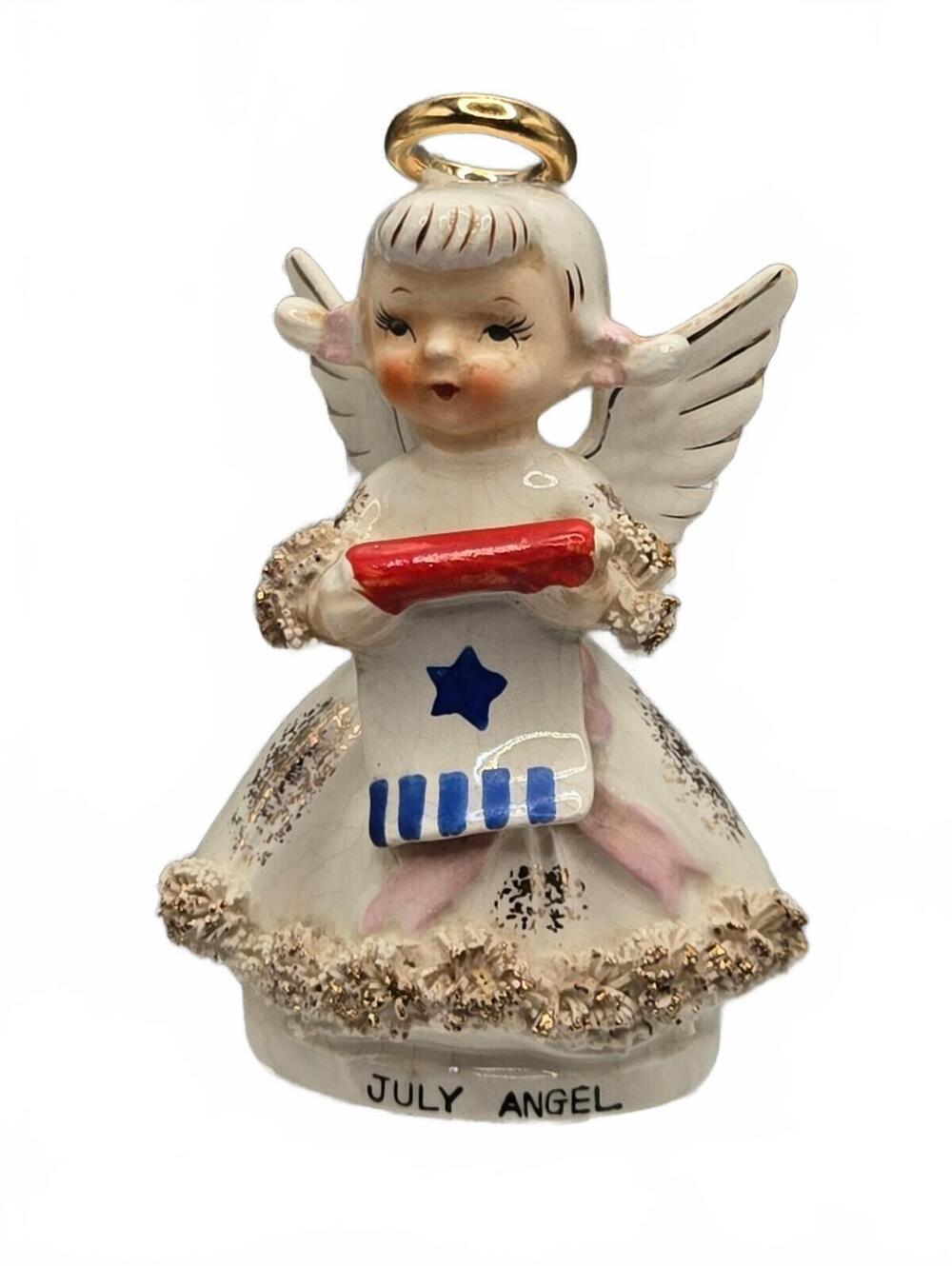 July Birthday Girl Spaghetti Angel Figurine Patriotic decor
